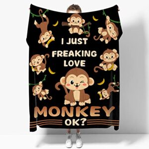 i just freaking love monkey,ok blanket-funny soft lightweight food flannel blankets for sofa bed camping polyester throw blanket gift for girl boy（30''x40''for baby/pets）