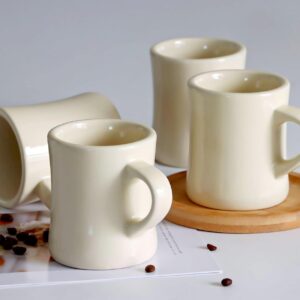 harebe Retro Coffee Cup Set of 4, 10 OZ Heavy Classic Ceramic Diner Mugs Set with Handle for Coffee, Tea, Cocoa, Milk, Latte（Cream）