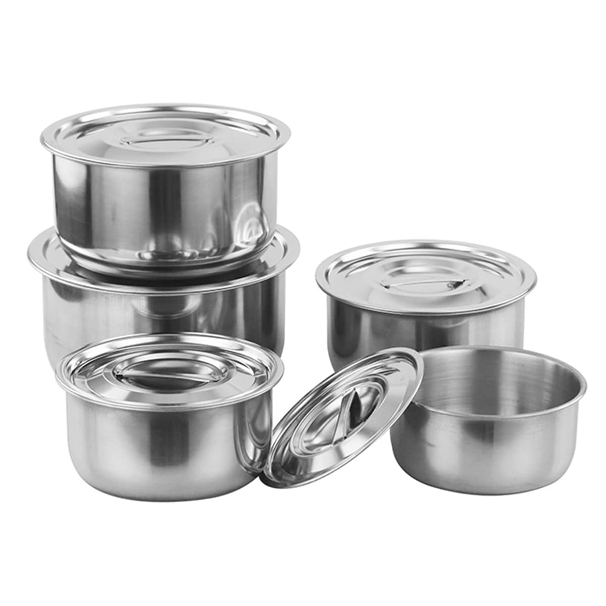 NUZAMAS 410 Stainless Steel Spice Jar Soup Pot Stock Pot Set with Lid 5 Pcs Food Container Kitchenware Home Stew Pot Cooking Tools Cookware Kitchen Accessories