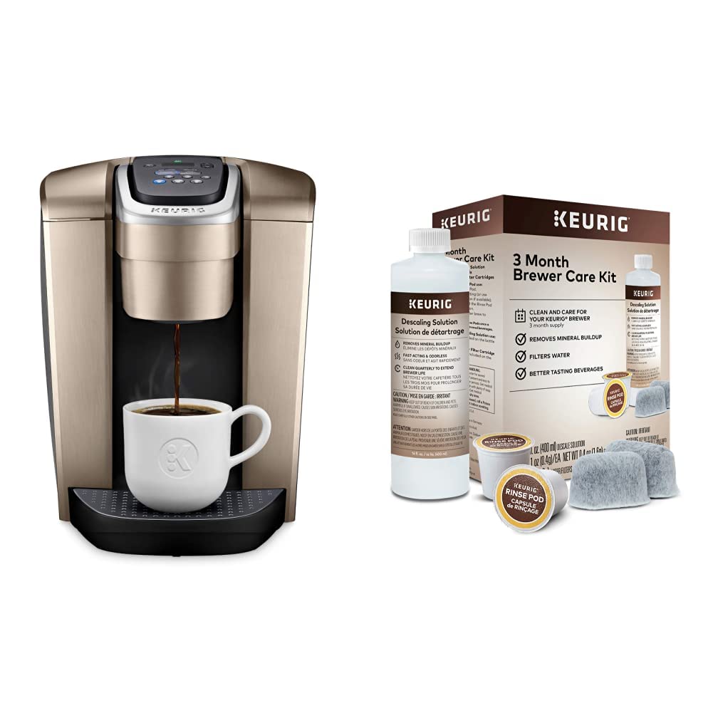 Keurig K-Elite Coffee Maker, Single Serve K-Cup Pod Coffee Brewer, Brushed Gold & 3-Month Brewer Maintenance Kit Includes Descaling Solution, Water Filter Cartridges & Rinse Pods, 7 Count