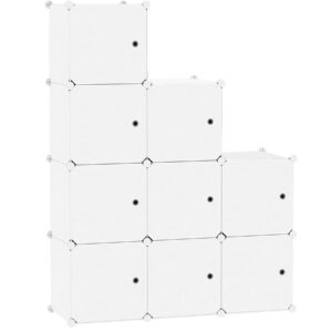 c&ahome cube storage organizer with doors, 9-cube shelf, closet cabinet, diy plastic modular bookshelf, storage shelves ideal for bedroom,living room,36.6”l x 12.4”w x 36.6”h milky ushs3009m-door