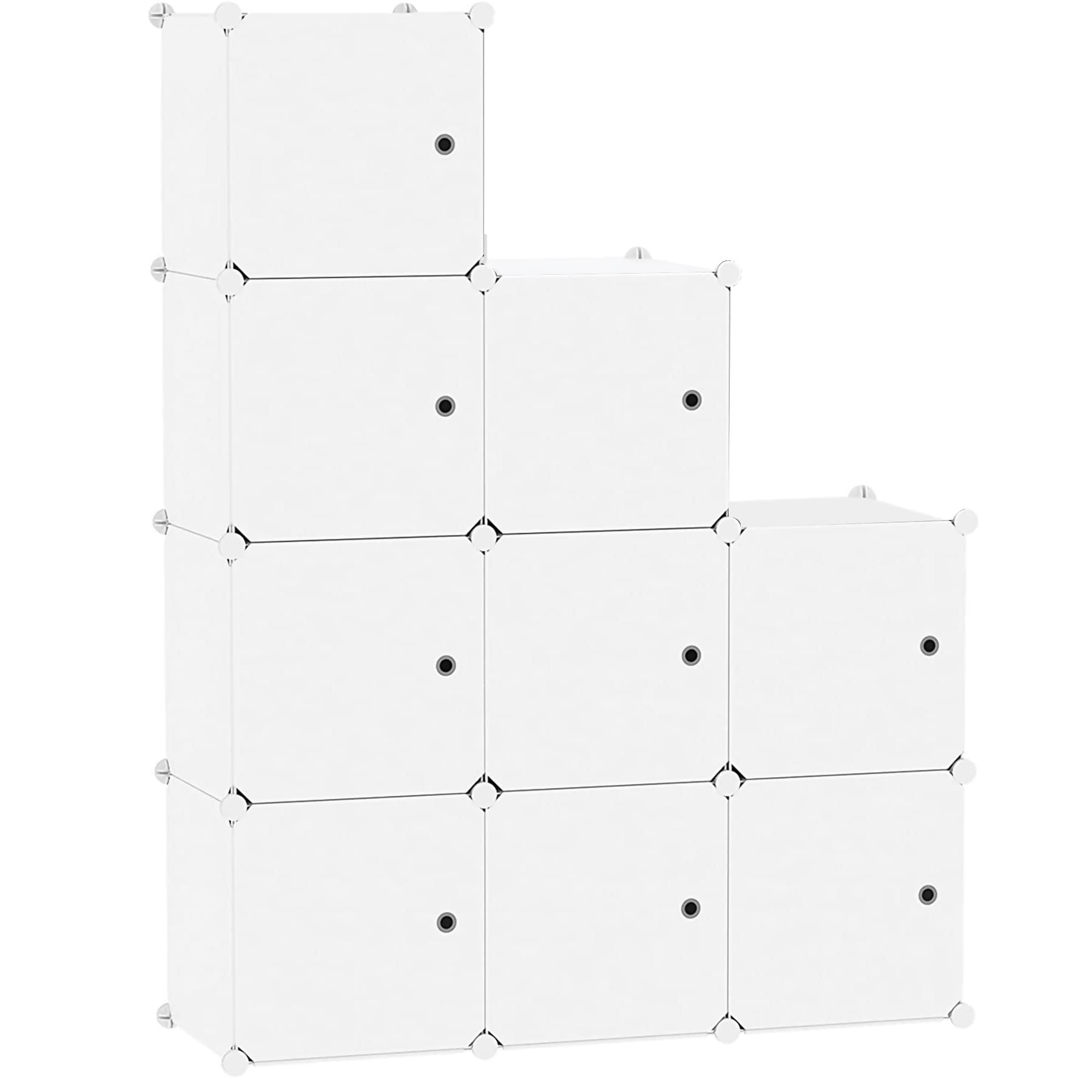 C&AHOME Cube Storage Organizer with Doors, 9-Cube Shelf, Closet Cabinet, DIY Plastic Modular Bookshelf, Storage Shelves Ideal for Bedroom,Living Room,36.6”L x 12.4”W x 36.6”H Milky USHS3009M-DOOR