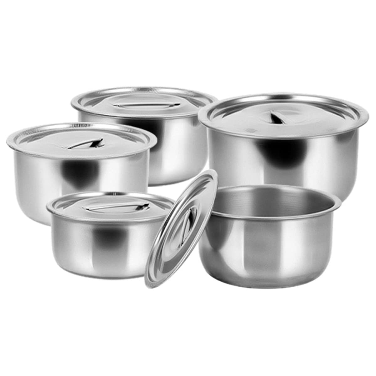 NUZAMAS 410 Stainless Steel Spice Jar Soup Pot Stock Pot Set with Lid 5 Pcs Food Container Kitchenware Home Stew Pot Cooking Tools Cookware Kitchen Accessories