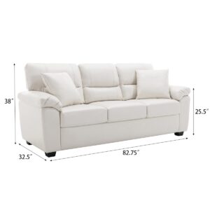 Morden Fort Faux Leather Sofa Couch, White Modern Luxury and Comfy Furniture Sleeper Couches for Living Room, Apartment, Office, Lounge Room