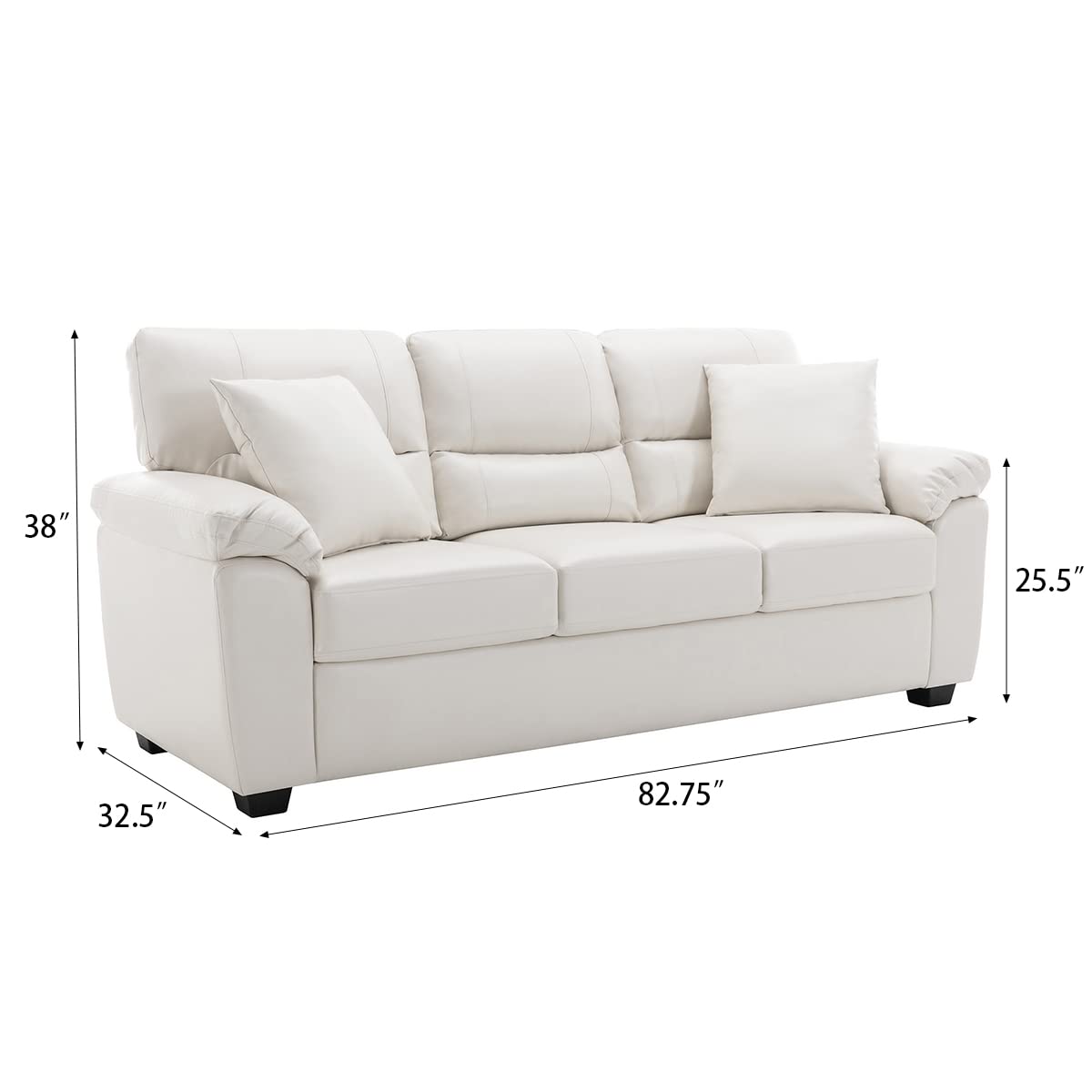 Morden Fort Faux Leather Sofa Couch, White Modern Luxury and Comfy Furniture Sleeper Couches for Living Room, Apartment, Office, Lounge Room