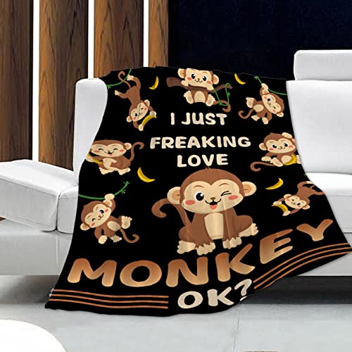 I Just Freaking Love Monkey,ok Blanket-Funny Soft Lightweight Food Flannel Blankets for Sofa Bed Camping Polyester Throw Blanket Gift for Girl Boy（30''x40''for Baby/Pets）