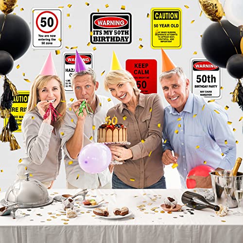 WERNNSAI 50th Birthday Party Decorations - 9PCS Wall Signs for Adults 50 Years Old Party Decor 50 Zone Table Centerpieces Yellow Caution Logos on Door Windows Yard Garden Banner Party Supplies