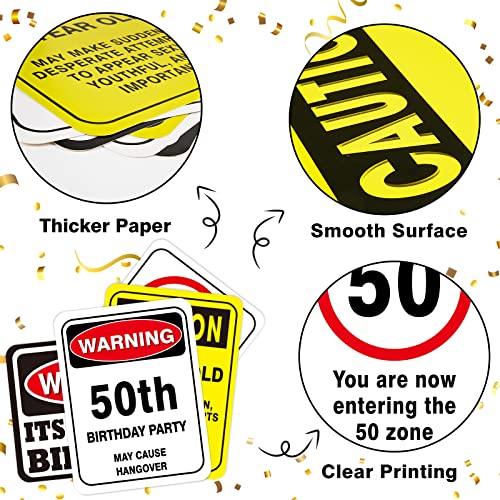 WERNNSAI 50th Birthday Party Decorations - 9PCS Wall Signs for Adults 50 Years Old Party Decor 50 Zone Table Centerpieces Yellow Caution Logos on Door Windows Yard Garden Banner Party Supplies