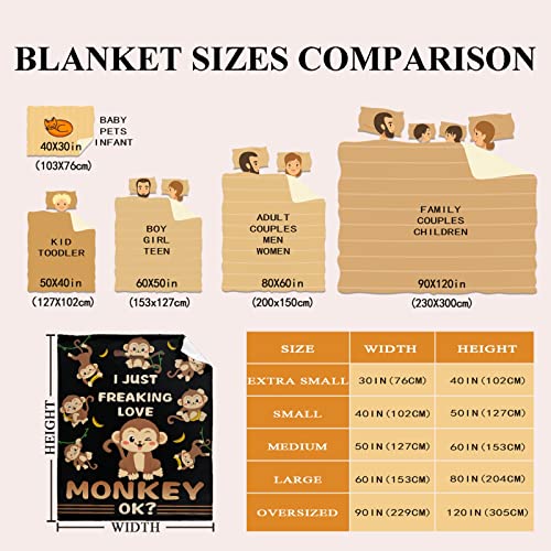 I Just Freaking Love Monkey,ok Blanket-Funny Soft Lightweight Food Flannel Blankets for Sofa Bed Camping Polyester Throw Blanket Gift for Girl Boy（30''x40''for Baby/Pets）