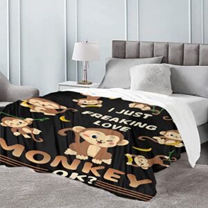 I Just Freaking Love Monkey,ok Blanket-Funny Soft Lightweight Food Flannel Blankets for Sofa Bed Camping Polyester Throw Blanket Gift for Girl Boy（30''x40''for Baby/Pets）