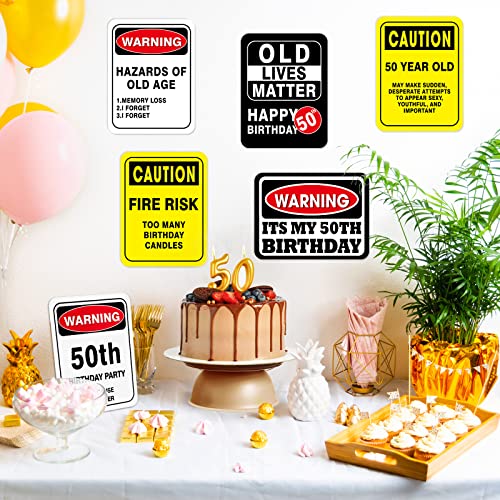 WERNNSAI 50th Birthday Party Decorations - 9PCS Wall Signs for Adults 50 Years Old Party Decor 50 Zone Table Centerpieces Yellow Caution Logos on Door Windows Yard Garden Banner Party Supplies