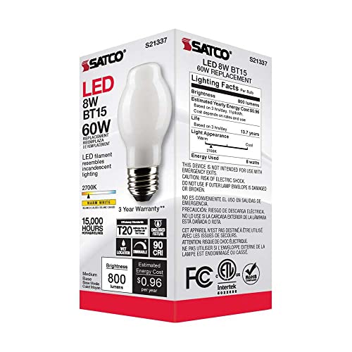 Satco 6Pk 8w BT15 LED 2700K Medium Base White Dimmable - 60w equiv