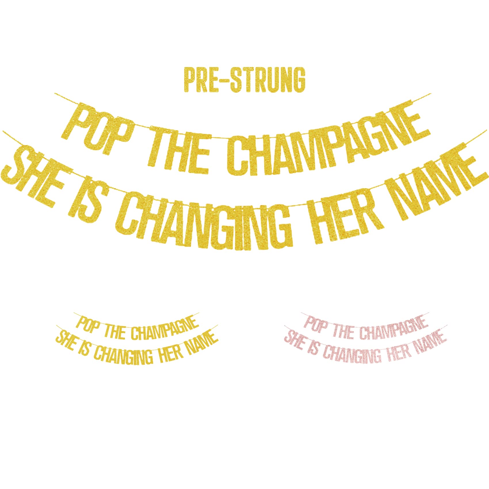 Engagement Party Decorations, Rose Gold Bridal Shower, Bachelorette Banner “Pop The Champagne She is Changing Her Name” Wedding Girls Photo Props Bride to be Backdrop Decor Supplies Favors (Gold)