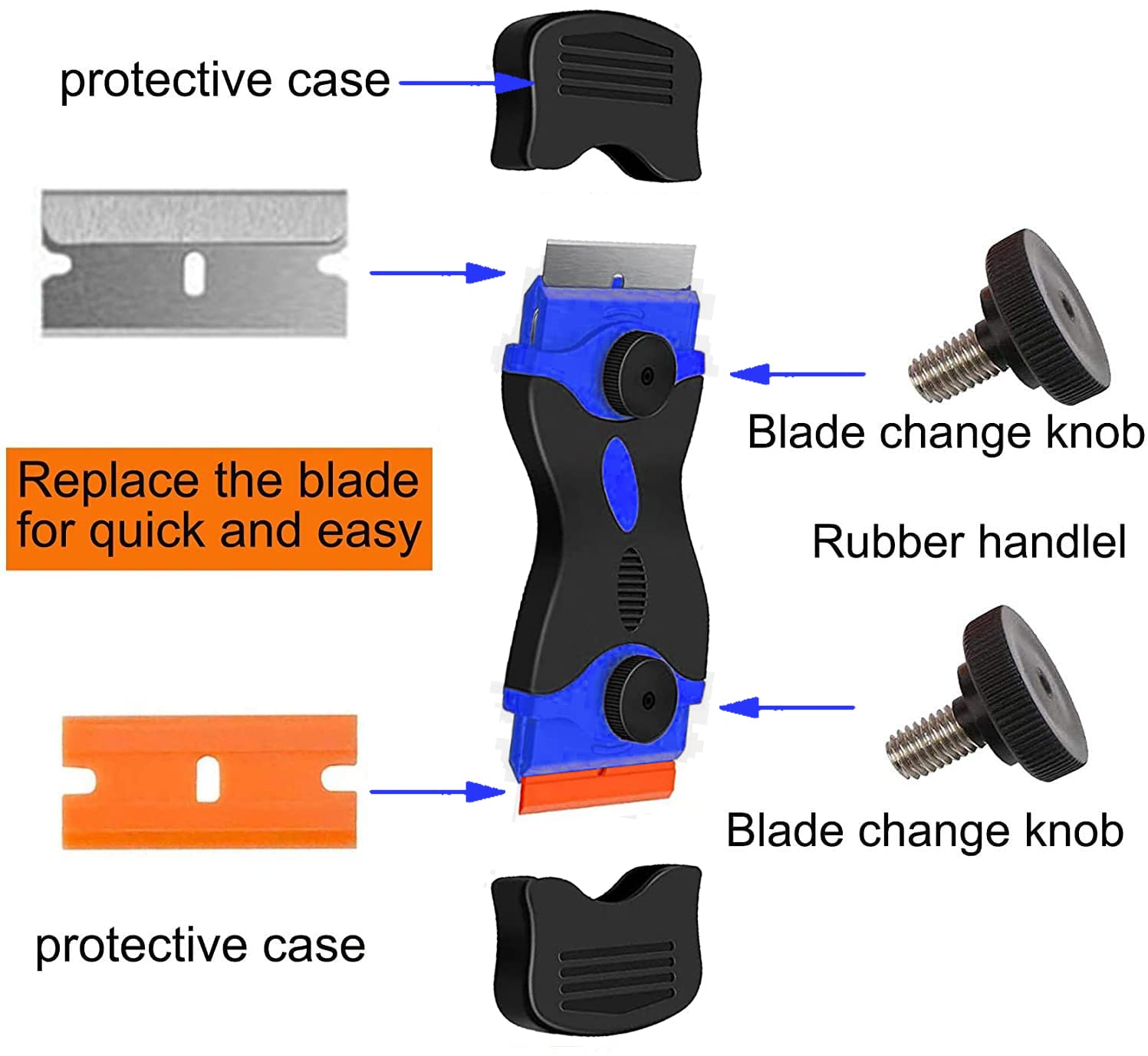 Razor Blade Scraper, 2-in-1 Scraper Tool with 10Pcs Plastic Blades and 10Pcs Metal Blades, Multi-Purpose Cleaning Razor Scraper for Decals, Stickers, Labels, Caulk, Adhesive, Paint Removal