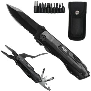 rtek 4.5" multi tool pocket knife with pliers bottle opener screwdrivers & sheath for outdoor, survival, edc, camping, and every day carry, gifts for men (black)