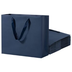 driew extra large navy blue gift bag, 12 pcs, 12.6x4.5x11 inches kraft paper, ribbon handles, ideal for wedding, party, shopping, diy