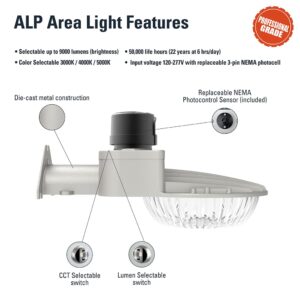 HALO ALP 250-Watt Equivalent Integrated LED Grey Premium Area Light Field Selectable CCT 3000K/4000K/5000K