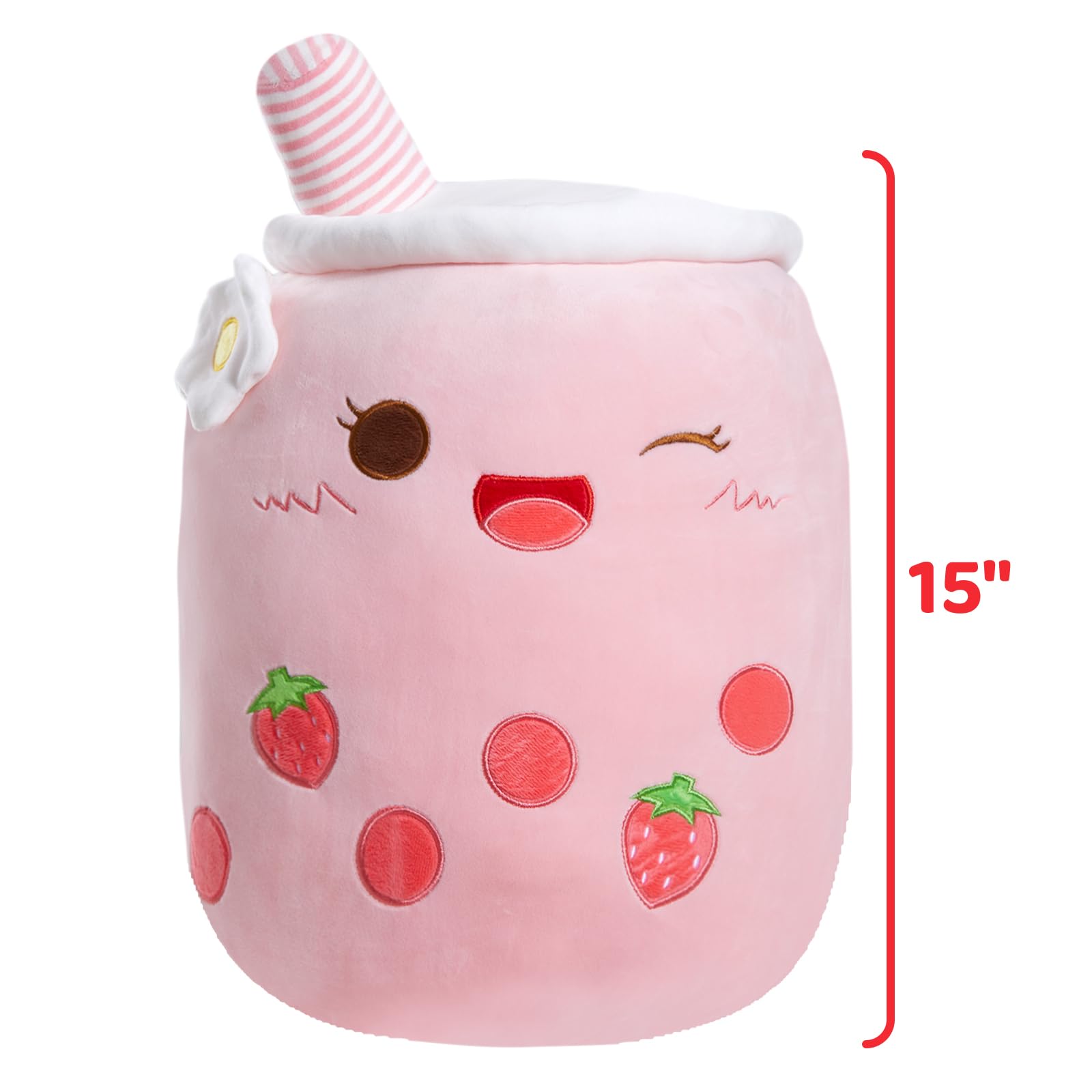 Athoinsu Light Up Strawberry Milky Tea Plush Pillow 15'' Kawaii Stuffed Bubble Animal Toy with LED Lights Birthday Christmas Holiday Valentines Gifts for Kids,Girls,Boys