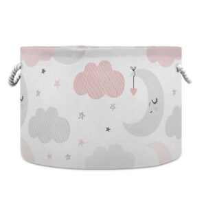 round storage basket bin cute moon star collapsible waterproof laundry hamper baby nursery basket organizer with handles for bedroom closet toys gifts