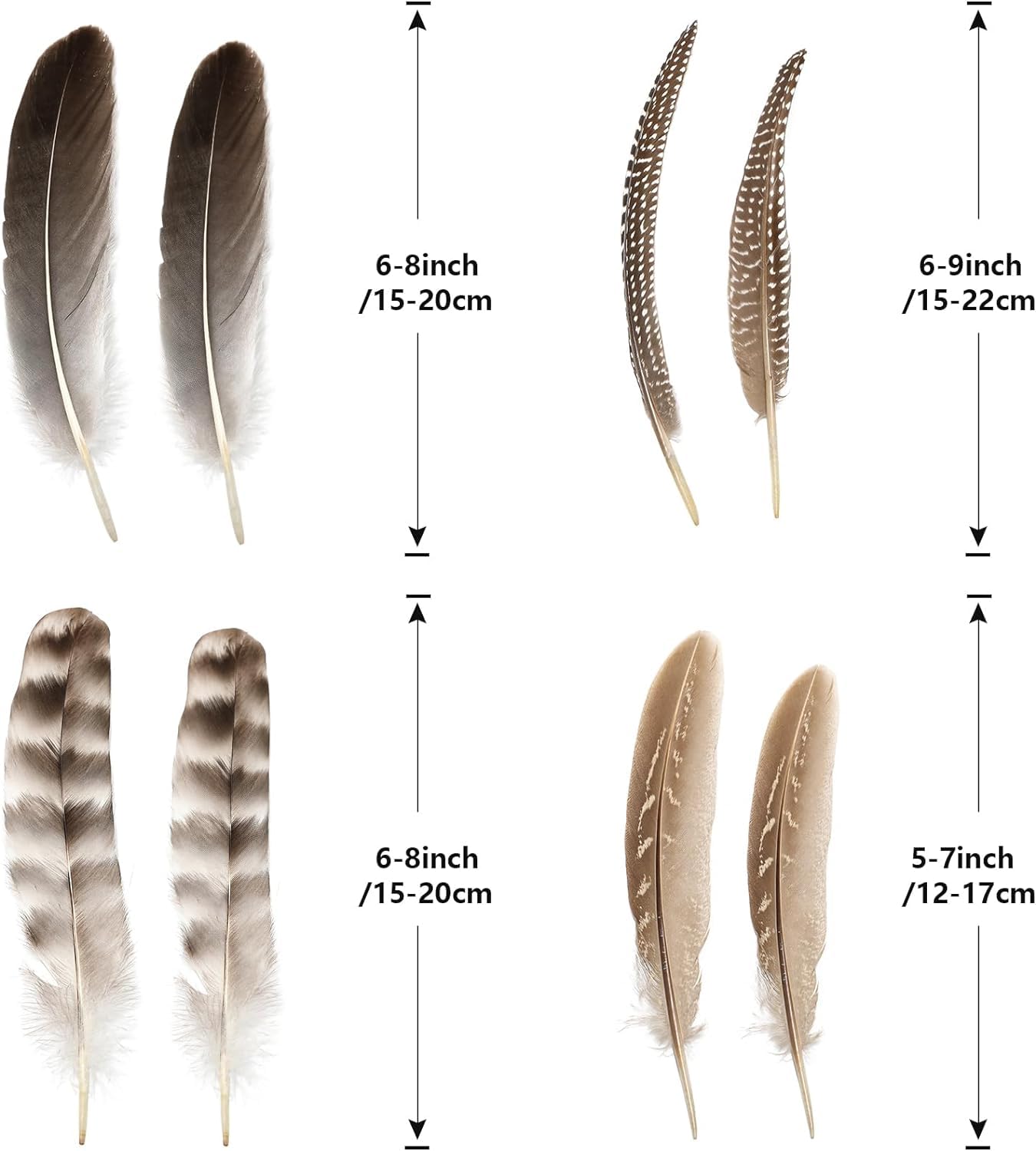 THARAHT 24pcs 4Style Natural Spotted Feathers Guinea Fowl Wing Feathers 6-8 inch Bulk for Craft Clothing Jewelry DIY Decoration Guinea Fowl Wing Feathers