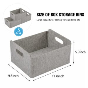 QIANG KUN 3-Piece Storage Baskets,Felt Foldable Storage Bins With Handles,Large Baskets For Toys Clothing Sundries Organizing（Grey）