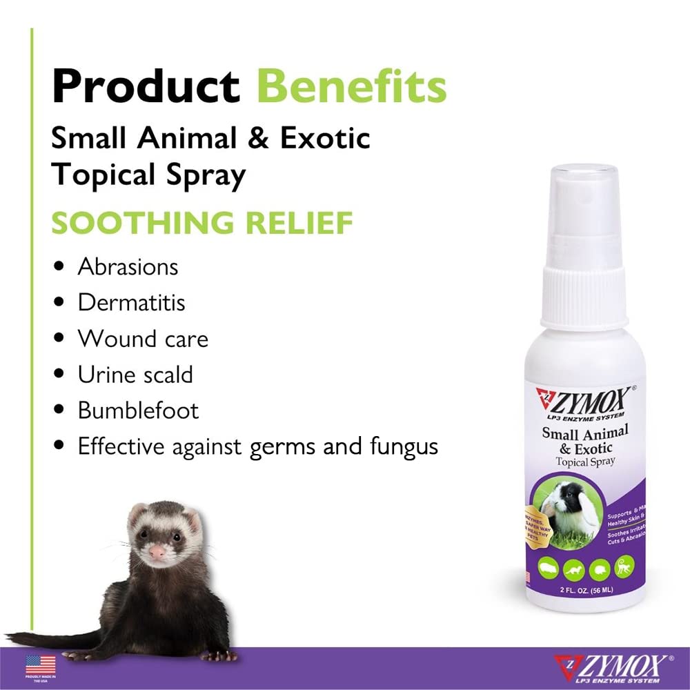 Zymox Small Animal & Exotic Topical Spray, 2 oz. – Supports Healthy Skin for Dog, Cat, Rabbit, Guinea Pig, Ferret, Hamster, Chinchilla, Monkey