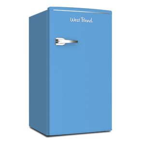 west bend wb0310rcrxrb retro mini fridge for home office or dorm, manual defrost and adjustable temperature, 3.1-cu.ft, robin's egg blue