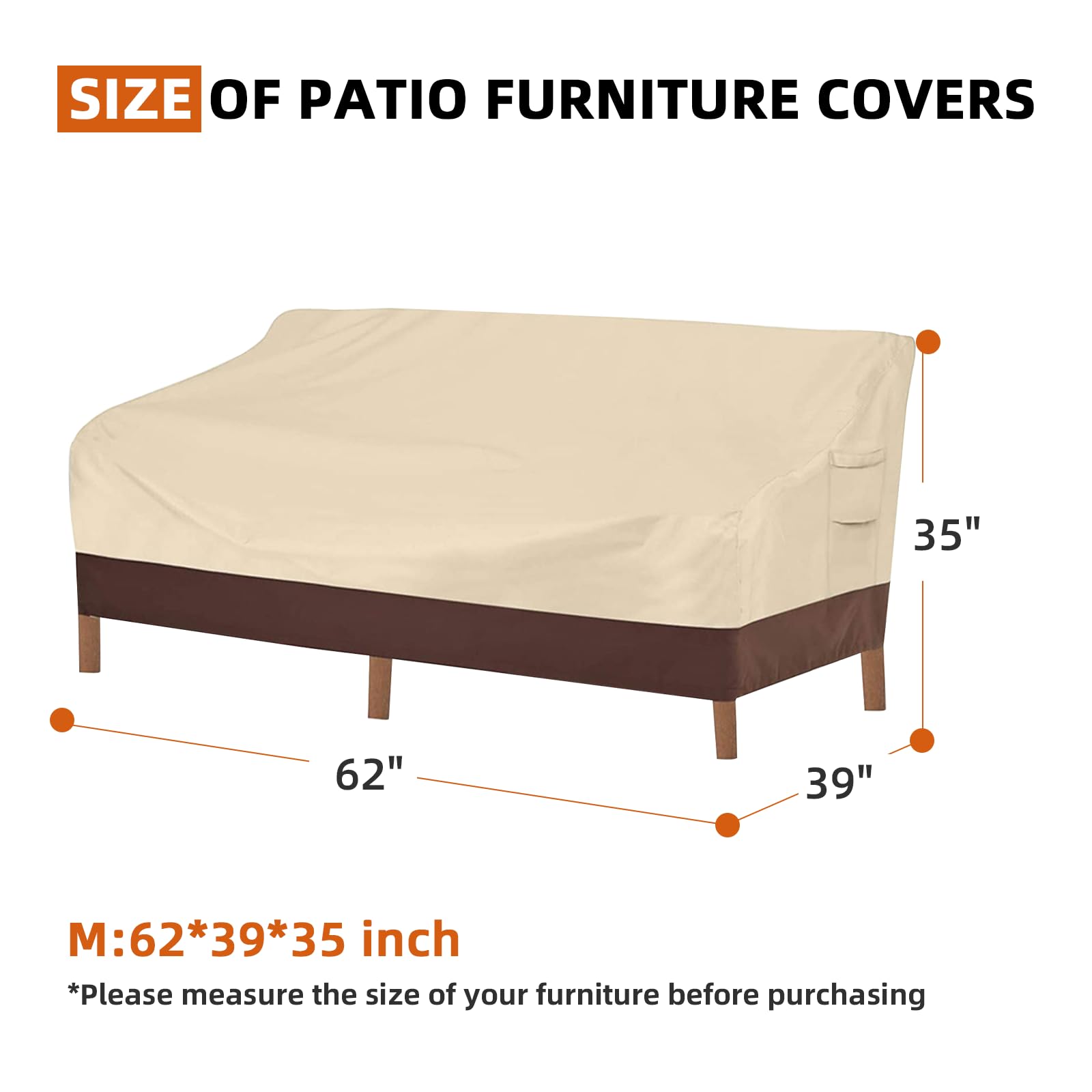 QIANG KUN patio furniture covers waterproof,3-Seater outdoor sofa cover 600D Heavy Duty covers for outdoor furniture (62*39*35")