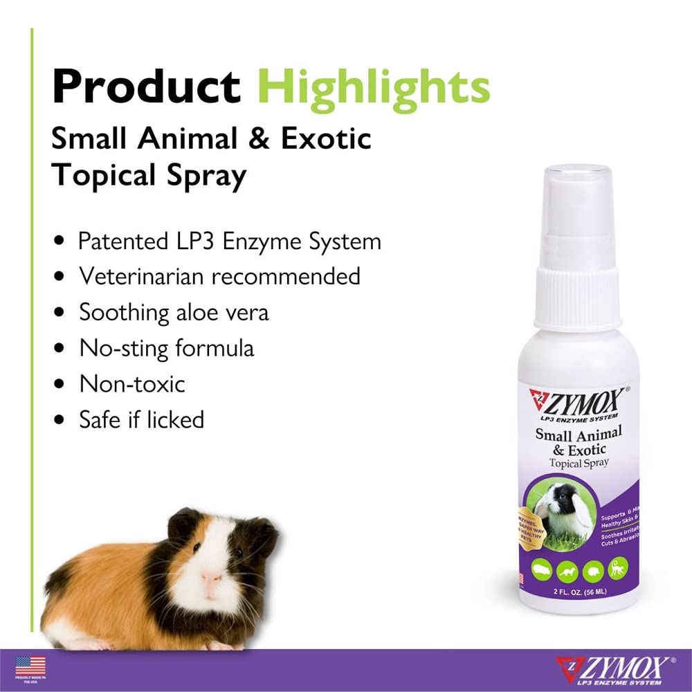 Zymox Small Animal & Exotic Topical Spray, 2 oz. – Supports Healthy Skin for Dog, Cat, Rabbit, Guinea Pig, Ferret, Hamster, Chinchilla, Monkey