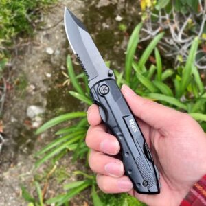 Rtek 4.5" Multi Tool Pocket Knife with Pliers Bottle Opener Screwdrivers & Sheath for Outdoor, Survival, EDC, Camping, and Every Day Carry, Gifts for Men (Black)