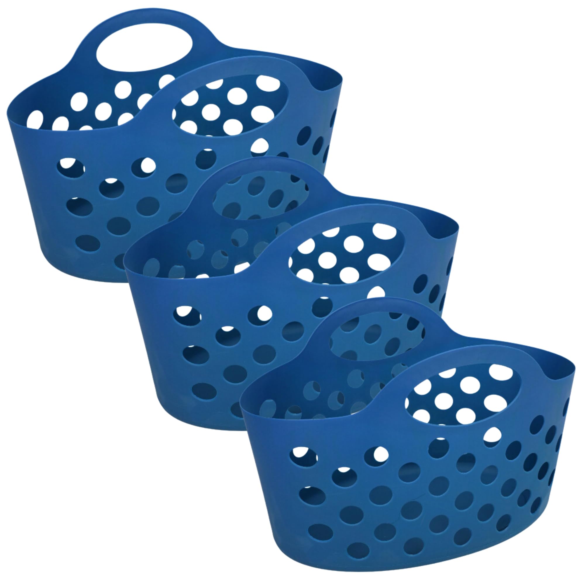 Basket with Handles 3 count Plastic Oval Carry Totes 12"x7"x7" (Dark Navy Blue)