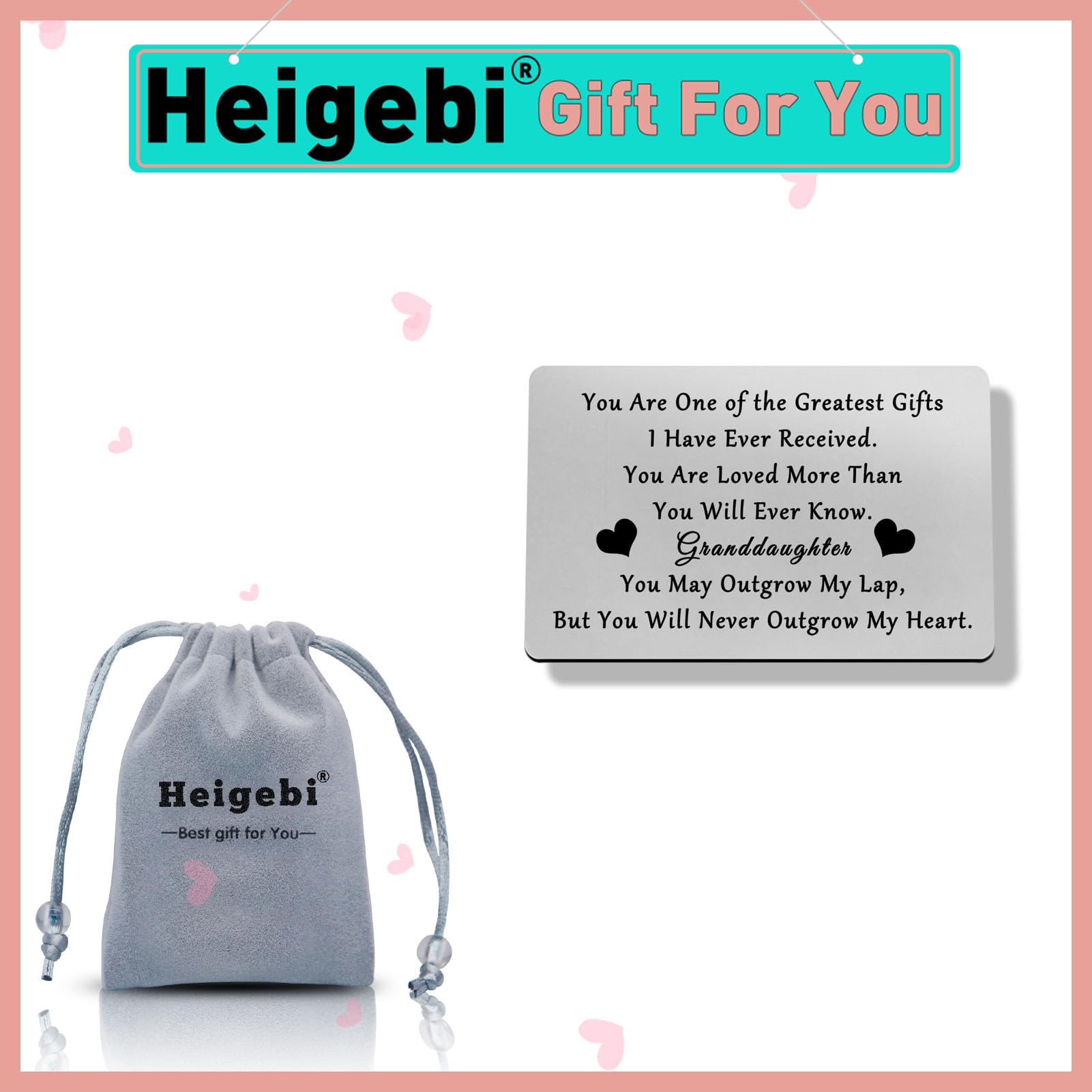 Heigebi Granddaughter Gifts from Grandma and Grandpa To My Granddaughter Gift Cards for Granddaughter Great Granddaughter Birthday Card Laser Wallet Card Love Note Insert Card Gift for Granddaughter