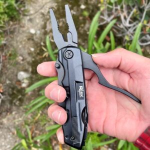 Rtek 4.5" Multi Tool Pocket Knife with Pliers Bottle Opener Screwdrivers & Sheath for Outdoor, Survival, EDC, Camping, and Every Day Carry, Gifts for Men (Black)