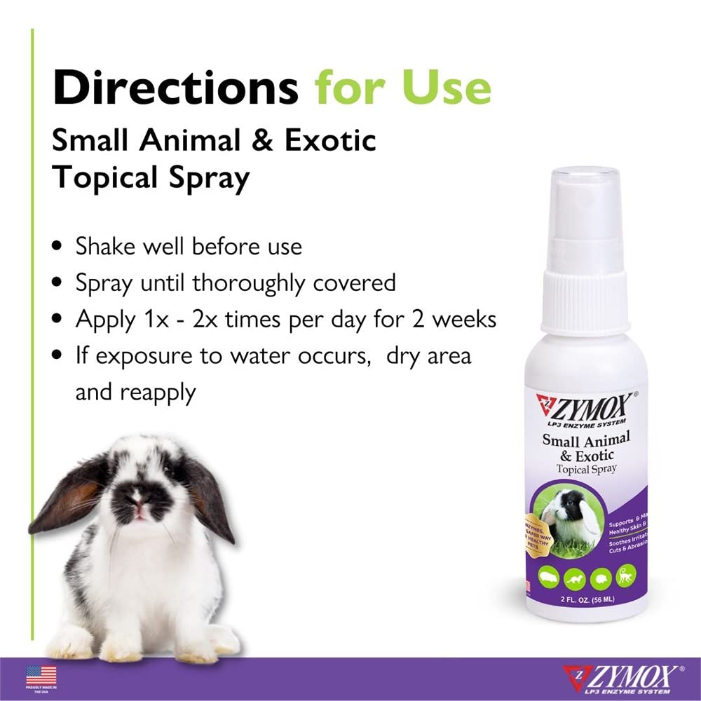 Zymox Small Animal & Exotic Topical Spray, 2 oz. – Supports Healthy Skin for Dog, Cat, Rabbit, Guinea Pig, Ferret, Hamster, Chinchilla, Monkey