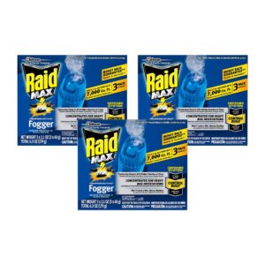 raid max fogger, insect killer for mosquito, ant, roach, spider, flea, for indoor use 6.3 ounce (pack of 3)