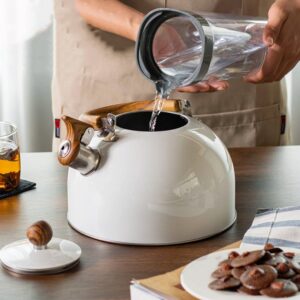 Tea Kettle - 3 Quart Whistling Tea Kettle Stainless Steel Tea Pots for Stove Top Stylish Kettle With Anti-slip Handle Whistle Folding Water Kettle Stovetop Tea Pot for Boiling Water Gift White