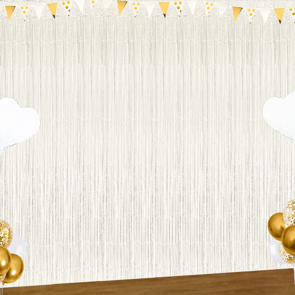 White Foil Curtain, White Streamers Birthday Party Decorations Tinsel Fringe Curtains Photo Backdrop for Birthday Wedding Engagement Bridal Shower Birthday Bachelorette Decor (3 Pack)