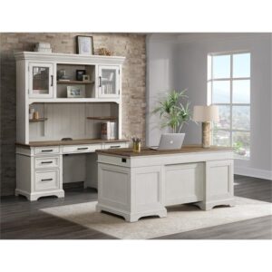 Intercon Drake Home Office 66" Wide Executive Desk, Rustic White & French Oak