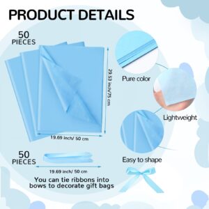 PerKoop 50 Pack Baby Shower Gifts Bag with Tissue Papers Baby Shower Bag with Handle Paper Gift Bag and 50 Sheets Decorative Tissue Paper for Guests Gifts Gender Reveal Baby Shower Favors (Blue)