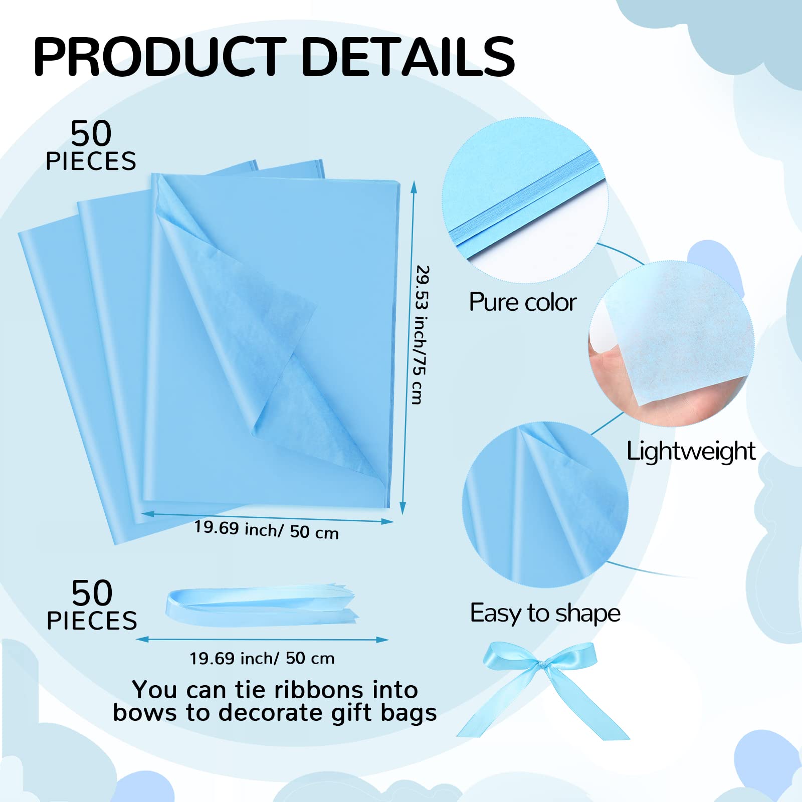 PerKoop 50 Pack Baby Shower Gifts Bag with Tissue Papers Baby Shower Bag with Handle Paper Gift Bag and 50 Sheets Decorative Tissue Paper for Guests Gifts Gender Reveal Baby Shower Favors (Blue)