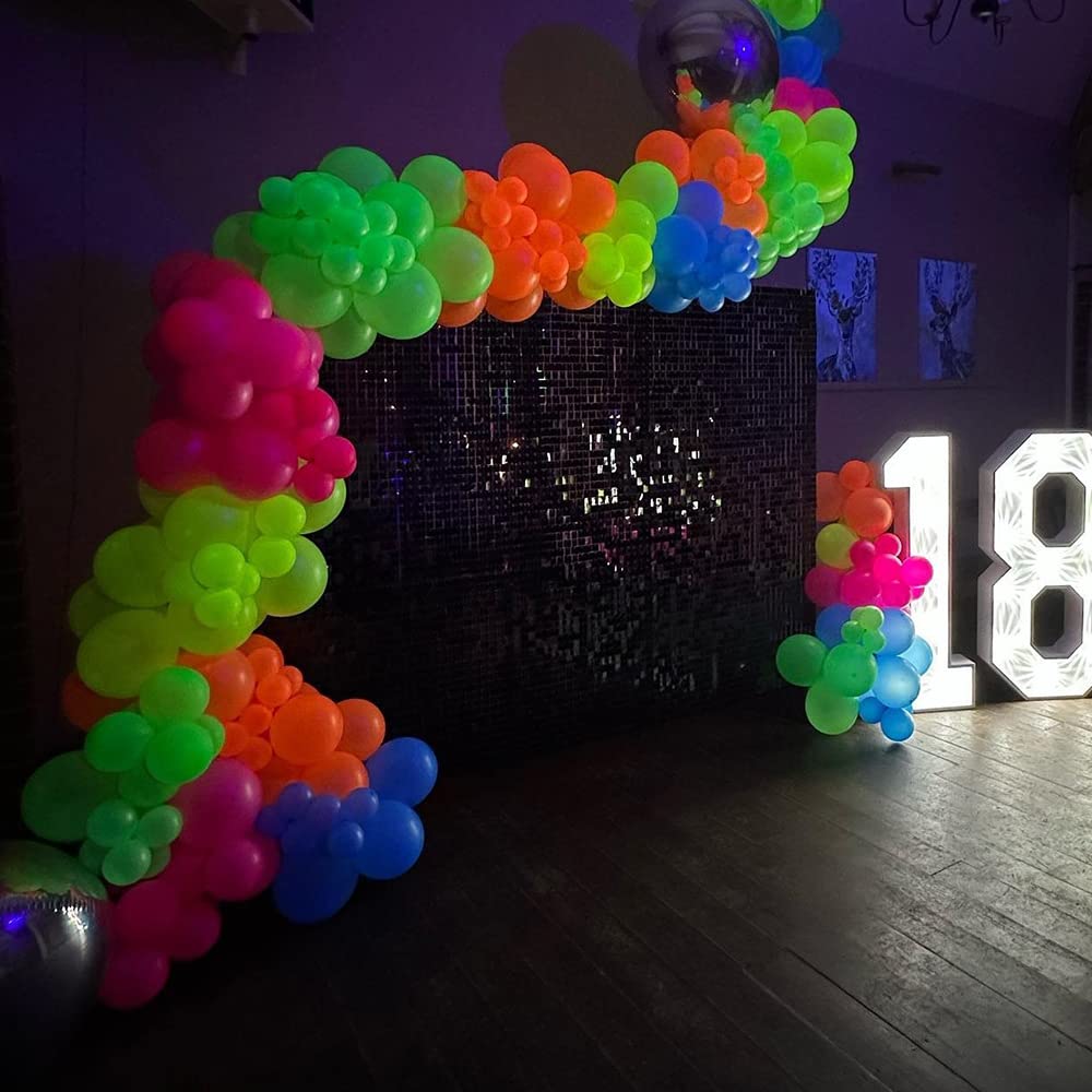 156pcs Neon Balloon Garland Arch Kit, Glow in The Dark UV Neon Fluorescent Balloons, Back to 80s 90s Laser Dicso Party Supplies, Birthday Wedding Black Light Party Decorations (Disco)