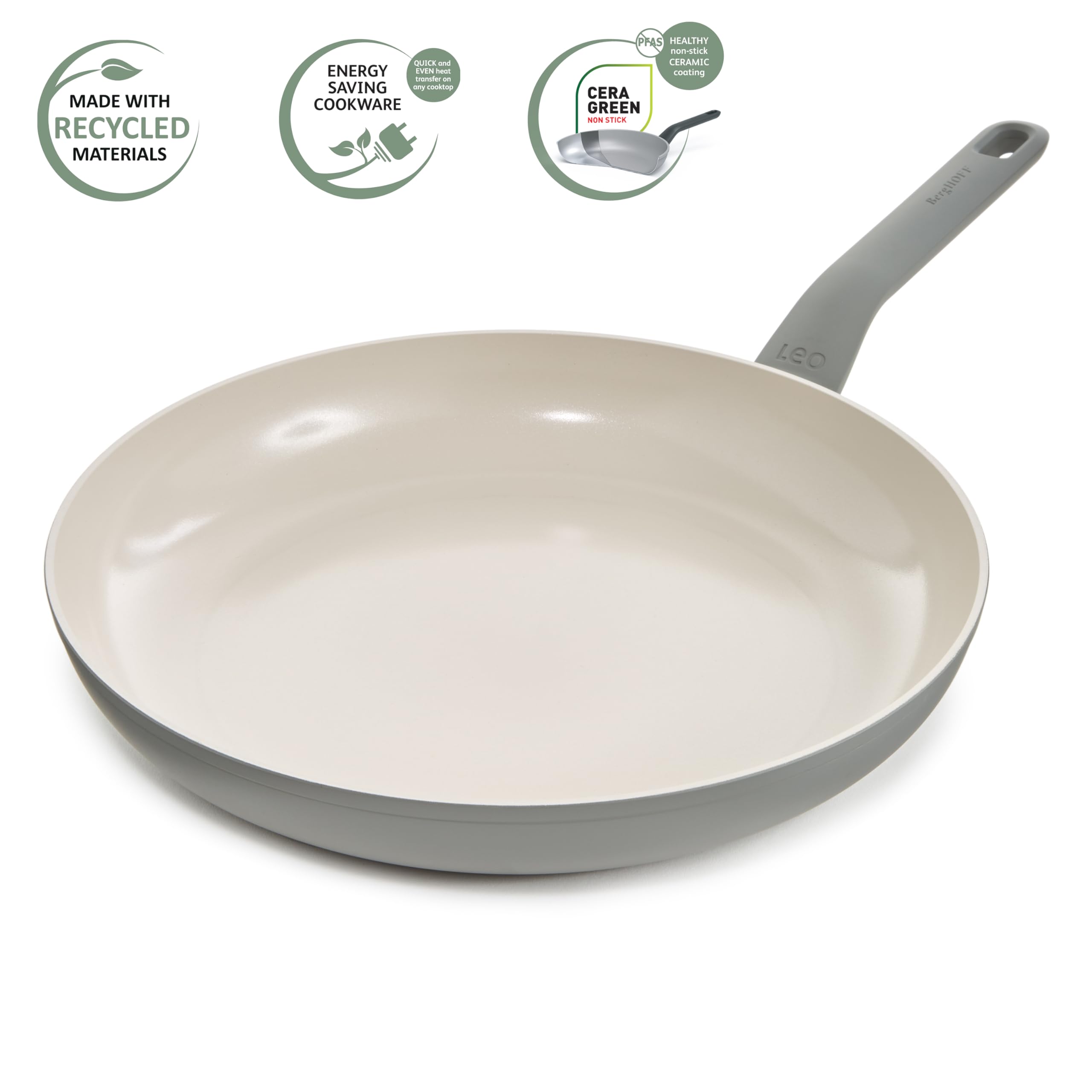 Berghoff Balance Non-stick Ceramic Frying Pan/Skillet 12.5", Recycled Aluminum, Non-toxic Coating, Stay-cool Handle, Induction Pan, 100% Sustainable, Healthy Cooking, Moonmist