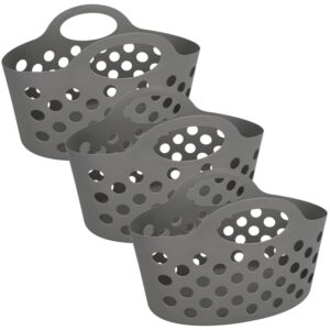 basket with handles 3 count plastic oval carry totes 12"x7"x7" (dark gray)