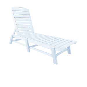 Phat Tommy Outdoor Pool Chaise Lounge, Heavy-Duty Beach Lounger - Folding, HDPE, Recycled Poly Furniture - Reclining Lounge Chair for Patio, Deck, Beach, Cabana, or Poolside, White