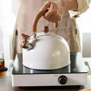 Tea Kettle - 3 Quart Whistling Tea Kettle Stainless Steel Tea Pots for Stove Top Stylish Kettle With Anti-slip Handle Whistle Folding Water Kettle Stovetop Tea Pot for Boiling Water Gift White