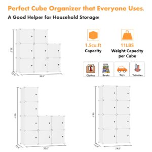 C&AHOME Cube Storage Organizer with Doors, 8-Cube Shelf, Closet Cabinet, DIY Plastic Modular Bookshelf, Storage Shelves Ideal for Bedroom,Living Room,24.8" L × 12.4" W × 48.4" H Milky UGSHS3008M