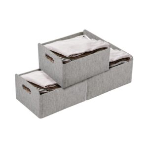 qiang kun 3-piece storage baskets,felt foldable storage bins with handles,large baskets for toys clothing sundries organizing（grey）