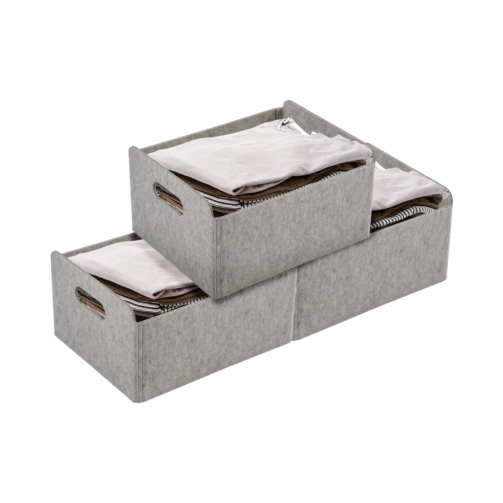 QIANG KUN 3-Piece Storage Baskets,Felt Foldable Storage Bins With Handles,Large Baskets For Toys Clothing Sundries Organizing（Grey）