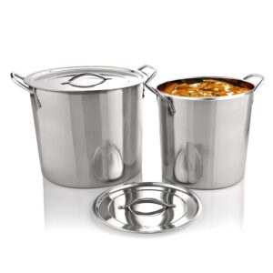 marbella 4 pcs set (8/12) quart stainless steel stockpot with lid food grade heavy duty multipurpose stock pot for stew, simmering, soup pot, gas and dishwasher safe rust free cookware silver