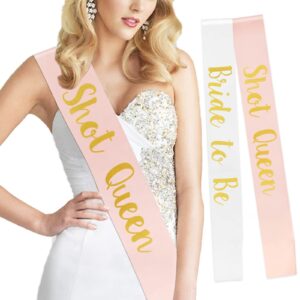 PHOGARY 18 Pack Bachelorette Sashes for Bridal Party - 1 White Bride to Be Sash with 17 Rose Gold Team Bride Sashes - Funny Sashes Set for Bachelorette Party Hen Party Bridal Shower Wedding Party